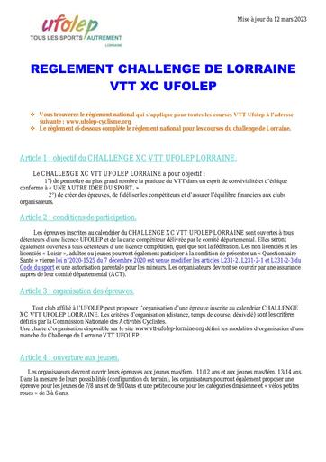 Règlement Challenge de Lorraine XC
