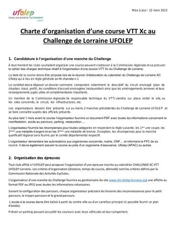Charte d'organisation d'une course XC VTT